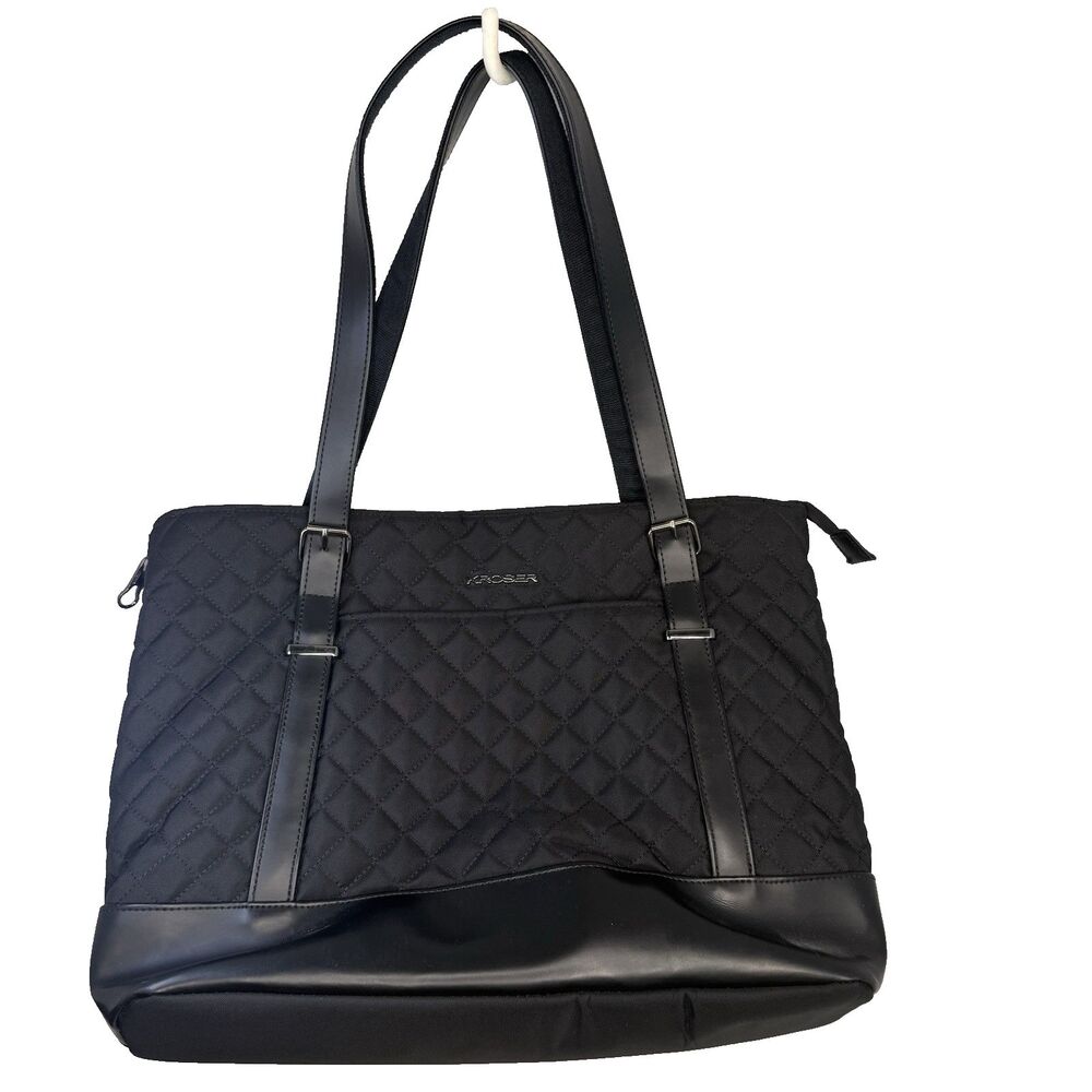 Kroser 17" Laptop Work Tote Travel Bag Black Water Repellent Organizer EUC